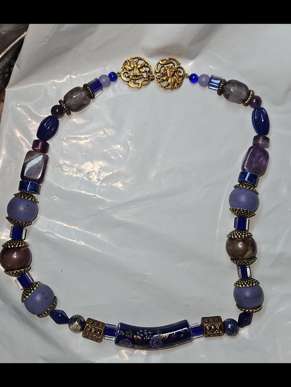 Vintage Purple Bead and Gold Accent Statement Necklace